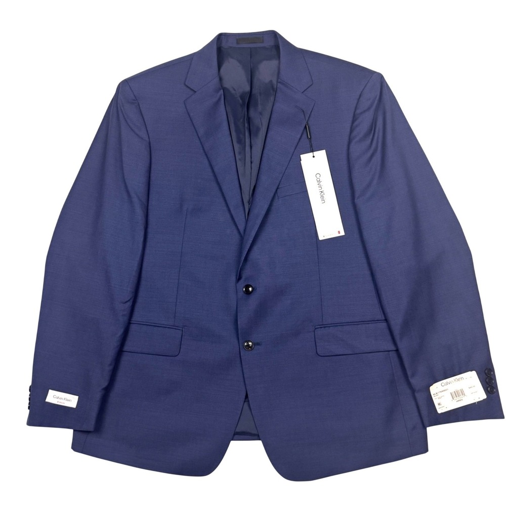 $460 Calvin Klein Suit Jacket Mens 48 R Blue Wool X Slim Fit Stretch Blazer